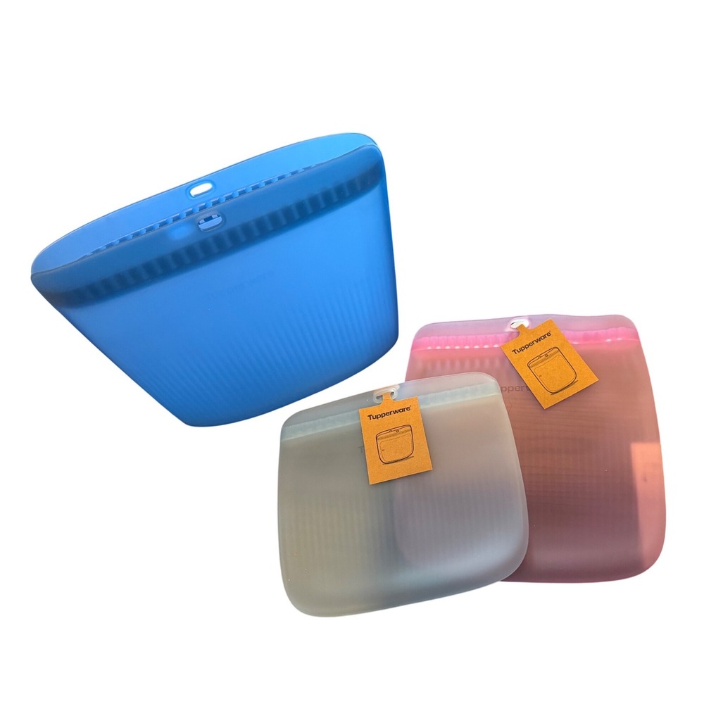 Tupperware Ultimate Silicone Bags Set 3 Multicolor NEW Reusable Food Storage